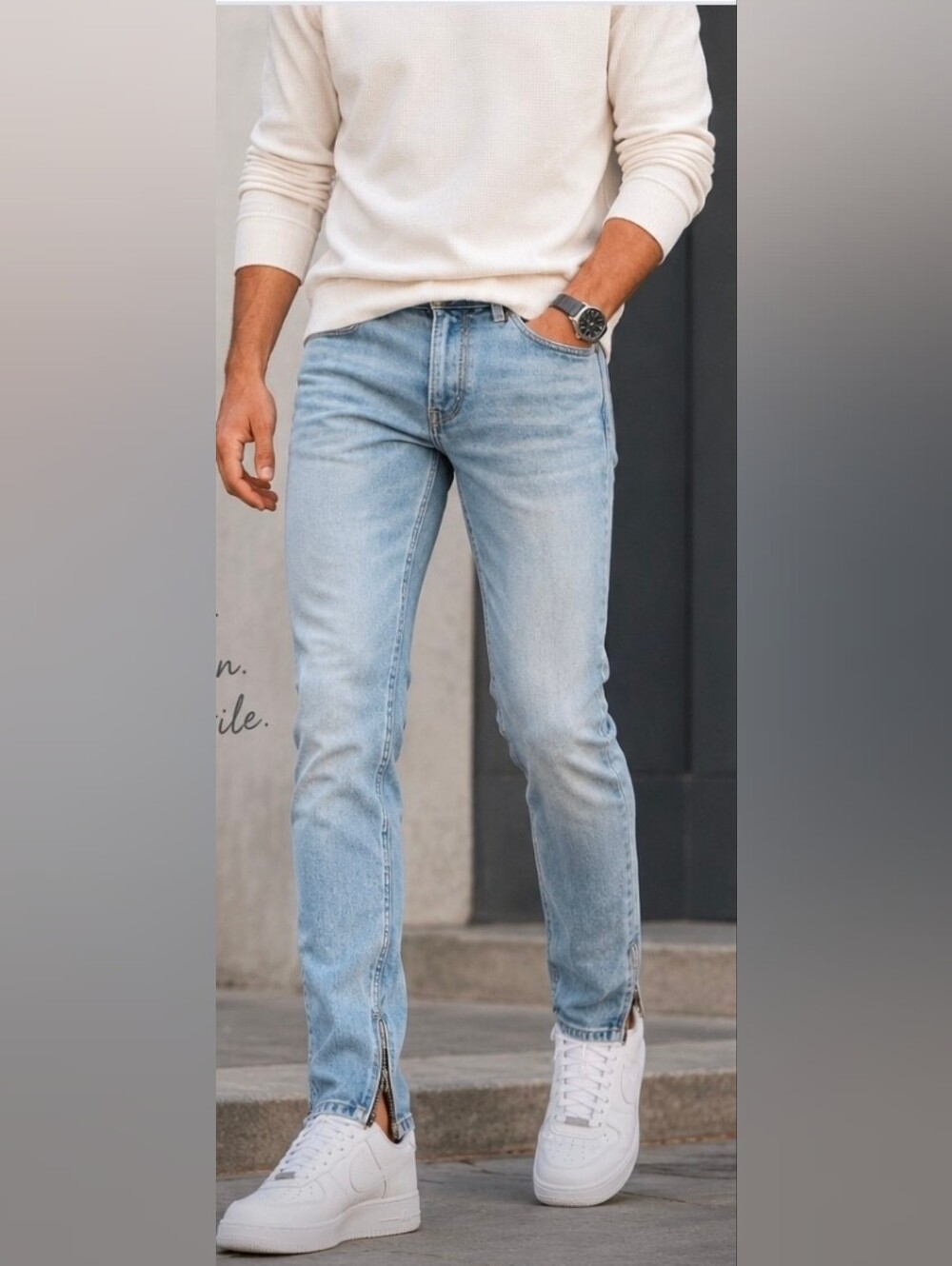 MNML Men’s Size 32 Light Wash Skinny Jeans Button Fly Ankle Zip Streetwear